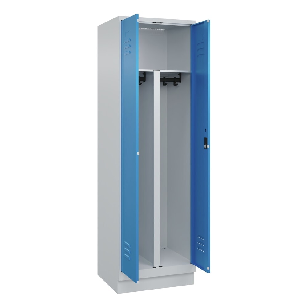 Produktabbildung: C+P PSA Doppel-Spind Classic PLUS, Sockel, 2 Abteile, HxBxT 1.950 x 600 x 500 mm, lichtgrau, lichtblau, Zylinderschloss