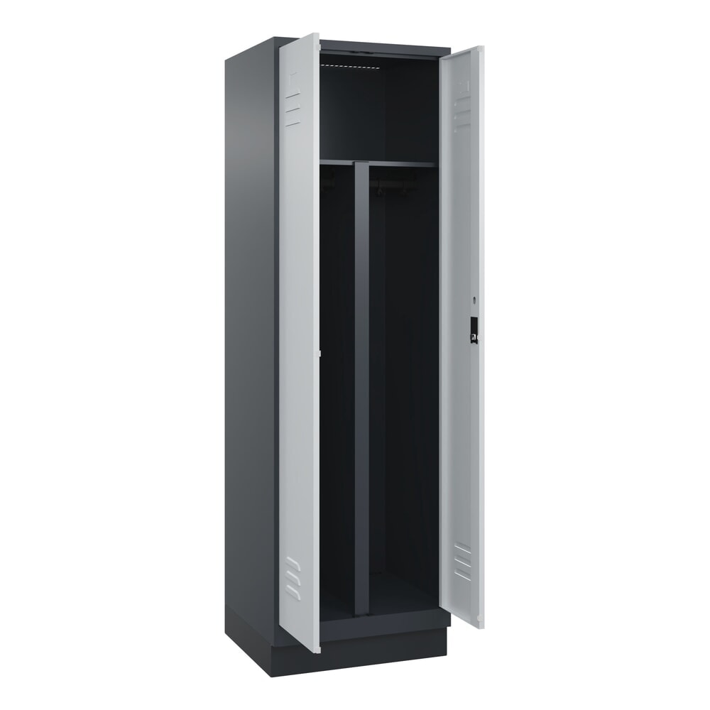 Produktabbildung: C+P PSA Doppel-Spind Classic PLUS, Sockel, 2 Abteile, HxBxT 1.950 x 600 x 500 mm, anthrazitgrau, lichtgrau, Zylinderschloss