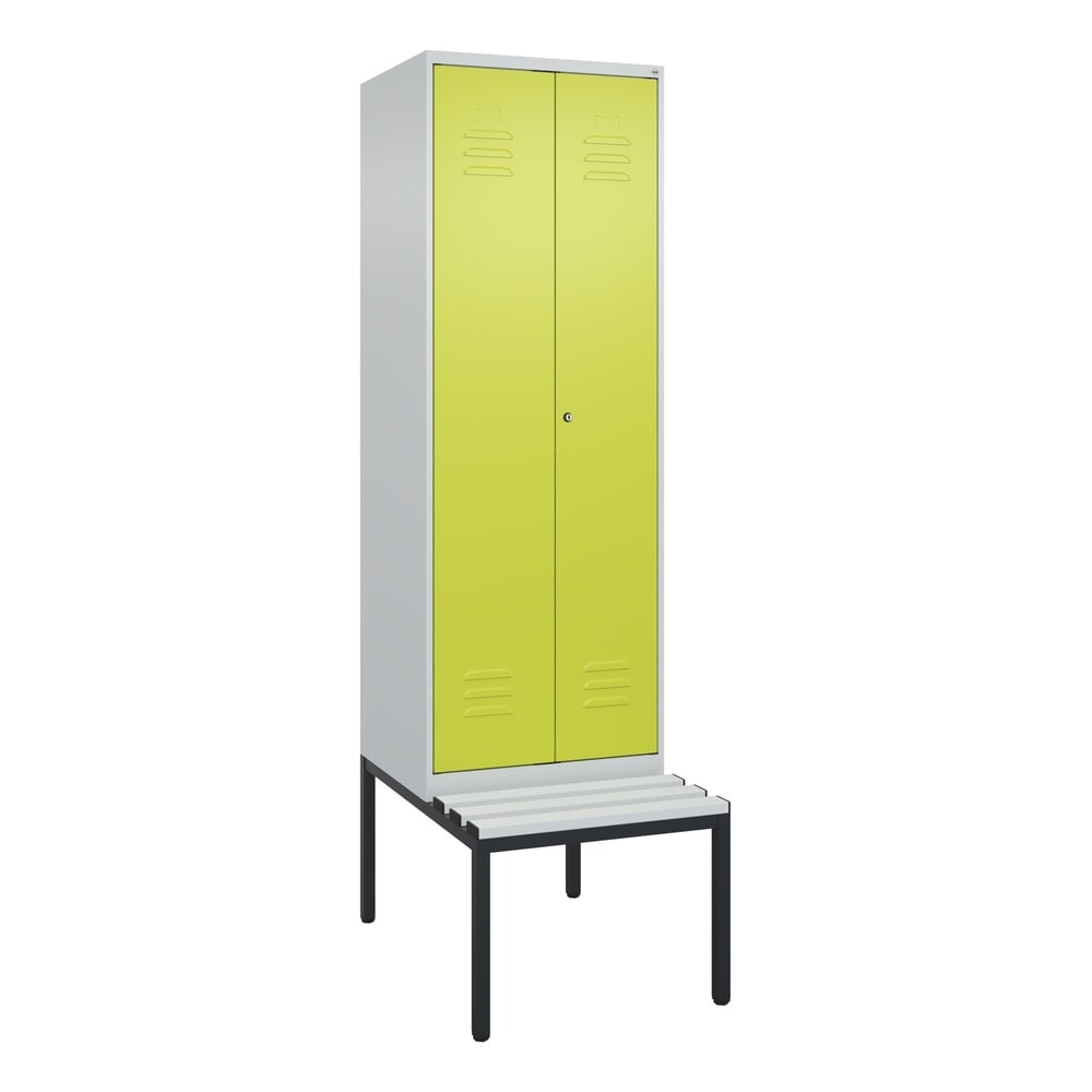 Produktabbildung Nr. 9: C+P PSA Doppel-Spind Classic PLUS, 2 Abteile, HxBxT 2.120 x 600 x 815 mm, Zylinderschloss, untergebaute Bank aus Kunststoff, lichtgrau, clowngrün