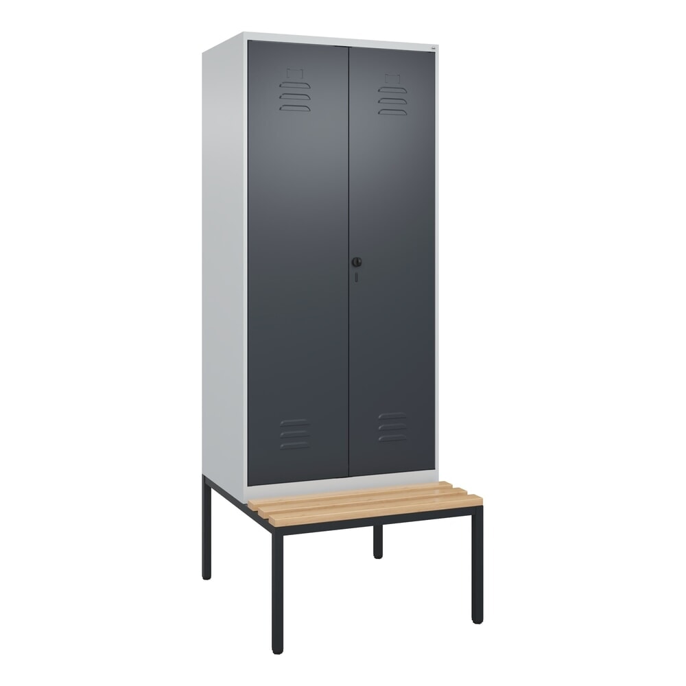 Produktabbildung Nr. 9: C+P PSA Doppel-Spind Classic PLUS, 2 Abteile, HxBxT 2.120 x 800 x 815 mm, für Vorhängeschloss, untergebaute Bank aus Buche, lichtgrau, anthrazitgrau