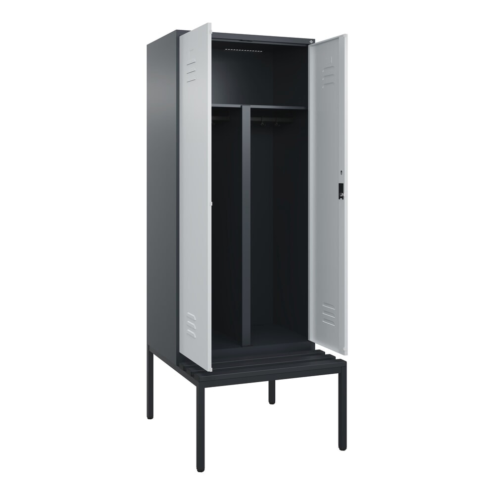 Produktabbildung Nr. 1: C+P PSA Doppel-Spind Classic PLUS, 2 Abteile, HxBxT 2.120 x 800 x 815 mm, Zylinderschloss, untergebaute Bank aus Kunststoff, anthrazitgrau, lichtgrau