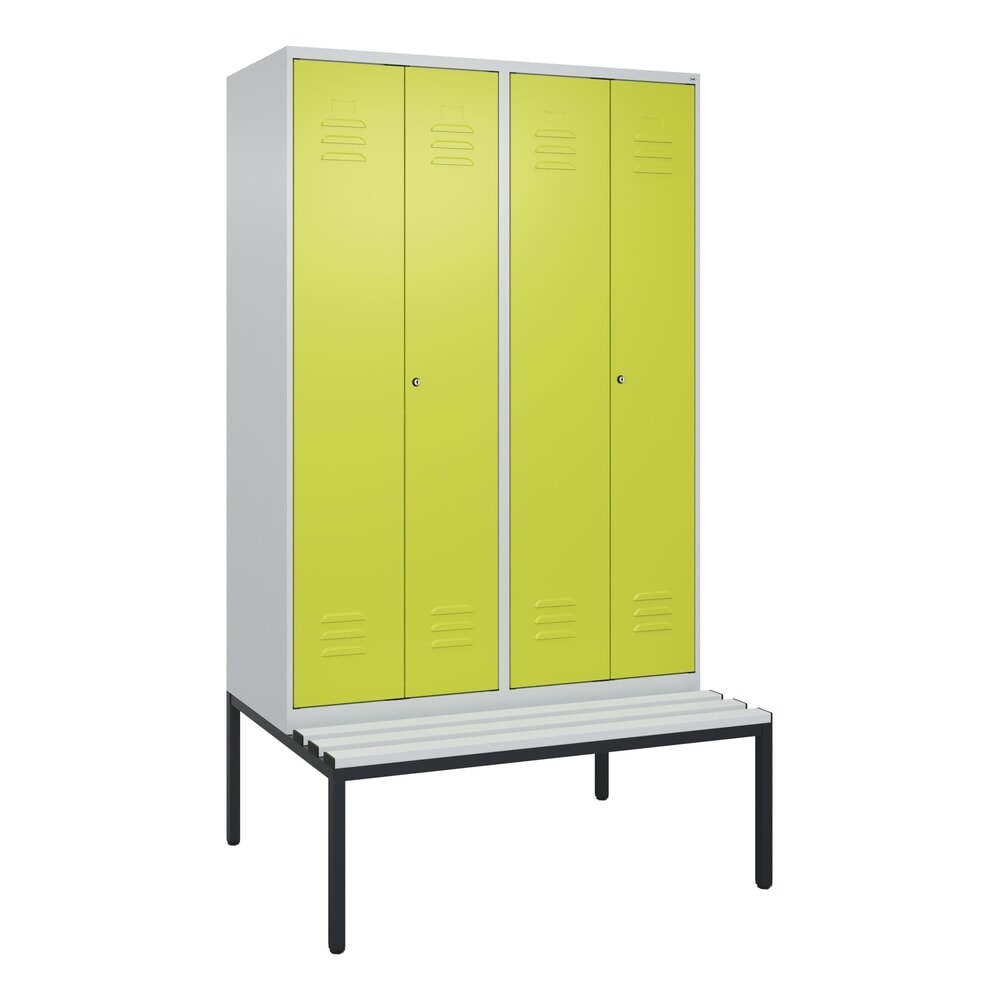 Produktabbildung Nr. 9: C+P PSA Doppel-Spind Classic PLUS, 4 Abteile, HxBxT 2.120 x 1.200 x 815 mm, Zylinderschloss, untergebaute Bank aus Kunststoff, lichtgrau, clowngrün