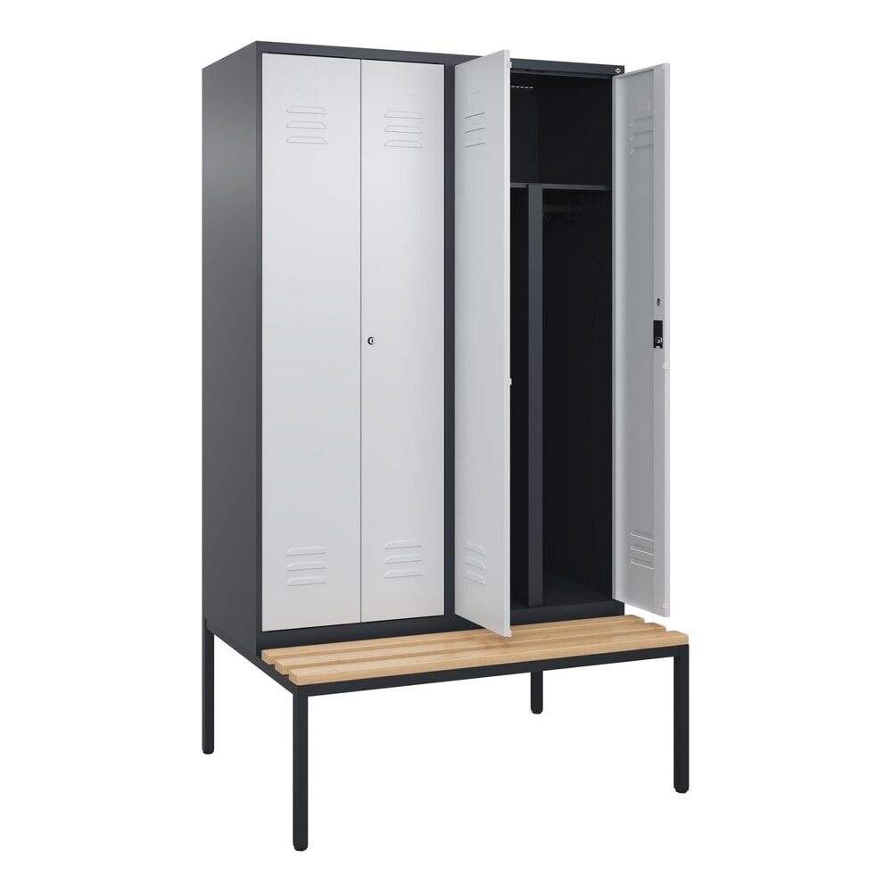 C+P PSA Doppel-Spind Classic PLUS, 4 Abteile, HxBxT 2.120 x 1.200 x 815 mm, Zylinderschloss, untergebaute Bank aus Buche, anthrazitgrau, lichtgrau Produktabbildung: C+P PSA Doppel-Spind Classic PLUS, 4 Abteile, HxBxT 2.120 x 1.200 x 815 mm, Zylinderschloss, untergebaute Bank aus Buche, anthrazitgrau, lichtgrau