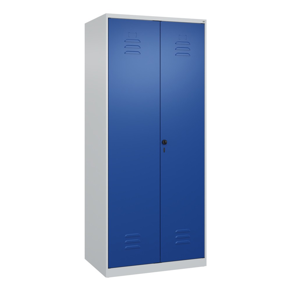 Produktabbildung: C+P Putzmittel-Spind Classic PLUS, 2 Abteile, HxBxT 1.850 x 800 x 500 mm, lichtgrau, enzianblau, für Vorhängeschloss