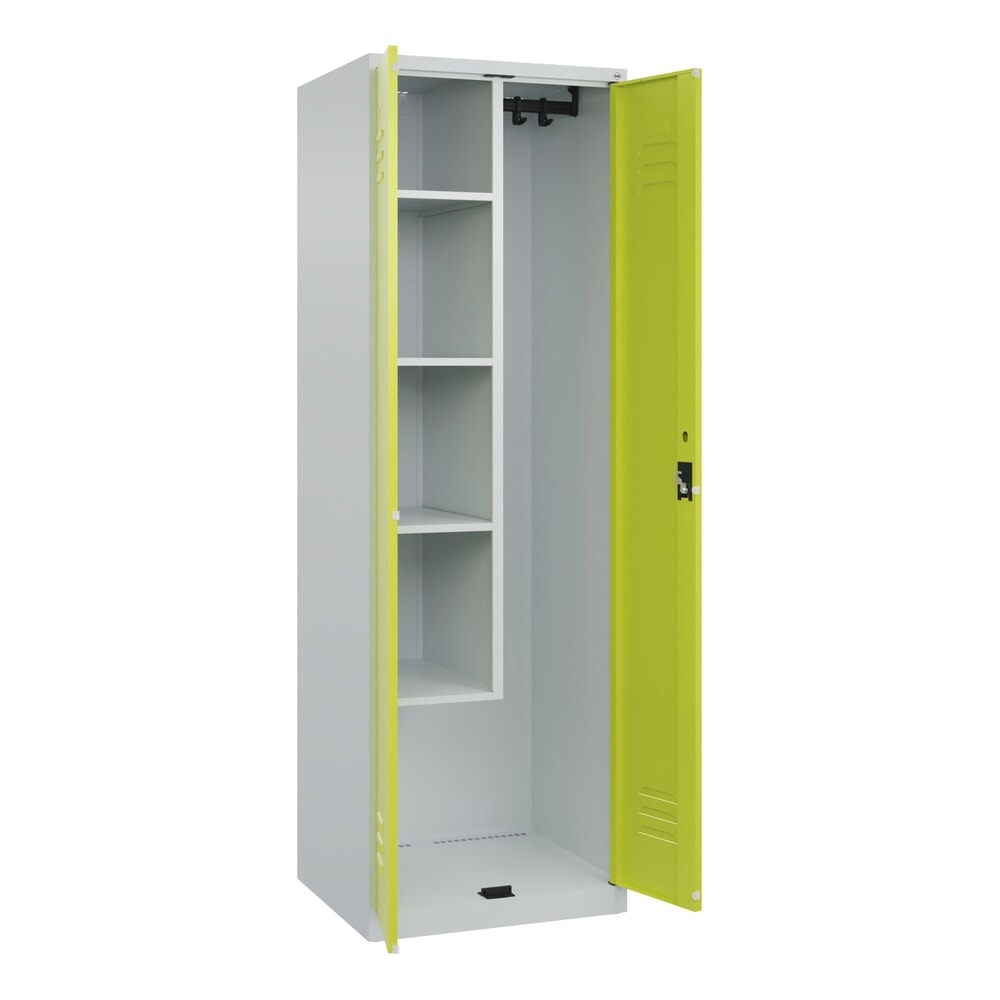 C+P Putzmittel-Spind Classic PLUS, 2 Abteile, HxBxT 1.850 x 600 x 500 mm, lichtgrau, clowngrün, Zylinderschloss Produktabbildung: C+P Putzmittel-Spind Classic PLUS, 2 Abteile, HxBxT 1.850 x 600 x 500 mm, lichtgrau, clowngrün, Zylinderschloss