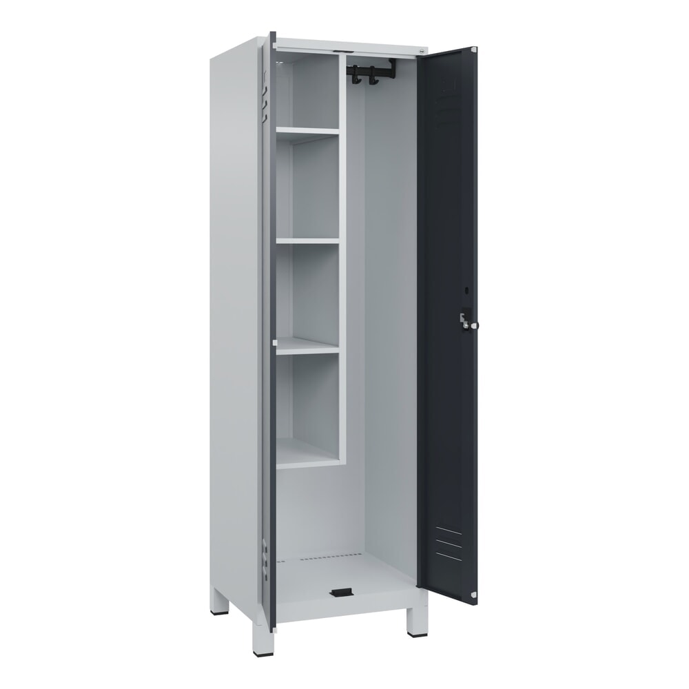 Produktabbildung: C+P Putzmittel-Spind Classic PLUS, Füße, 2 Abteile, HxBxT 1.950 x 600 x 500 mm, lichtgrau, anthrazitgrau, für Vorhängeschloss