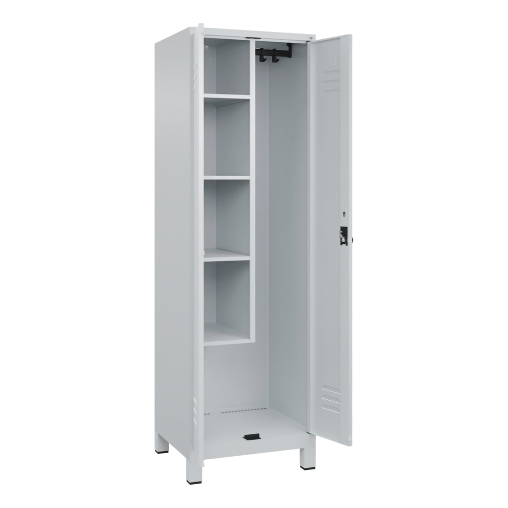 Produktabbildung: C+P Putzmittel-Spind Classic PLUS, Füße, 2 Abteile, HxBxT 1.950 x 600 x 500 mm, lichtgrau, lichtgrau, für Vorhängeschloss