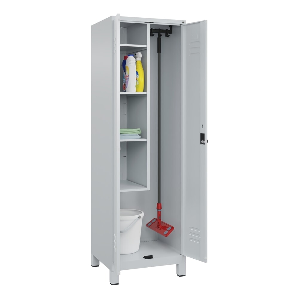 Produktabbildung Nr. 10: C+P Putzmittel-Spind Classic PLUS, Füße, 2 Abteile, HxBxT 1.950 x 600 x 500 mm, lichtgrau, lichtgrau, für Vorhängeschloss