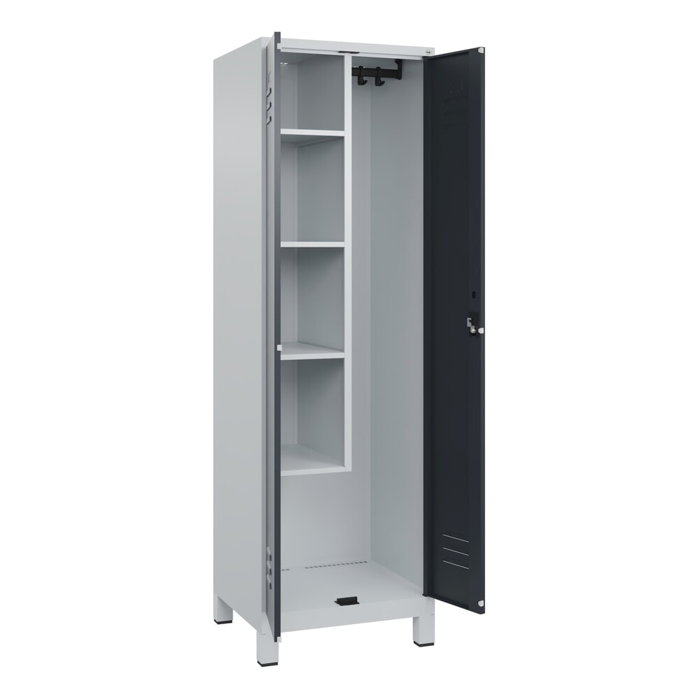 Produktabbildung: C+P Putzmittel-Spind Classic PLUS, Füße, 2 Abteile, HxBxT 1.950 x 600 x 500 mm, lichtgrau, anthrazitgrau, Zylinderschloss