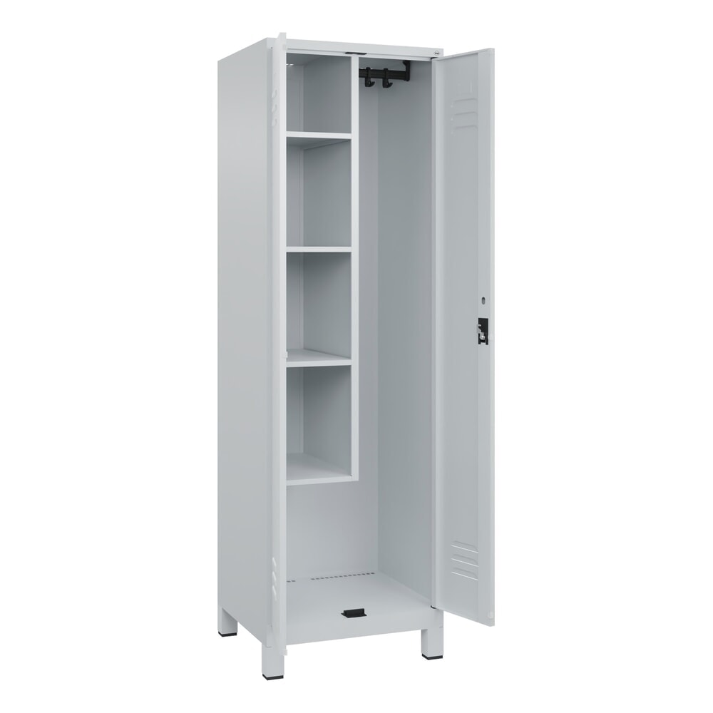 Produktabbildung: C+P Putzmittel-Spind Classic PLUS, Füße, 2 Abteile, HxBxT 1.950 x 600 x 500 mm, lichtgrau, lichtgrau, Zylinderschloss
