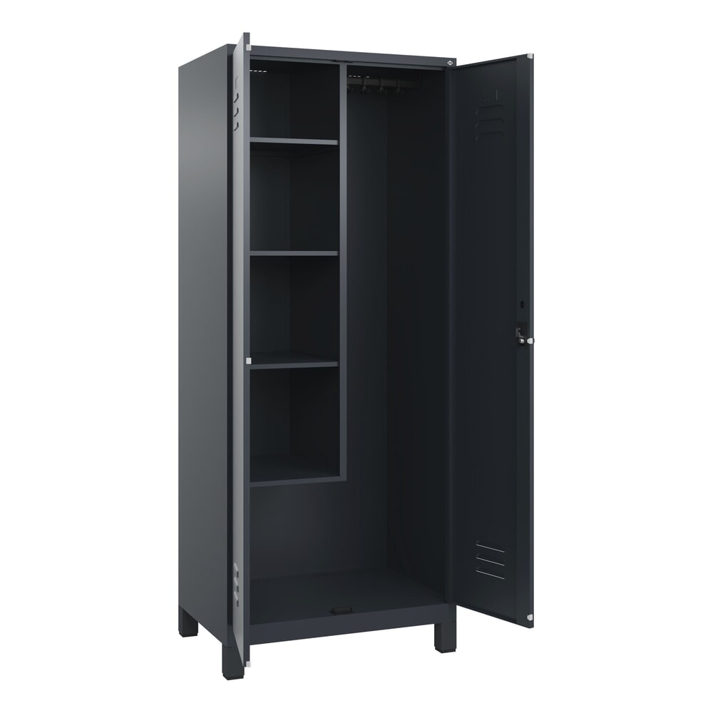 Produktabbildung: C+P Putzmittel-Spind Classic PLUS, Füße, 2 Abteile, HxBxT 1.950 x 800 x 500 mm, anthrazitgrau, anthrazitgrau, für Vorhängeschloss