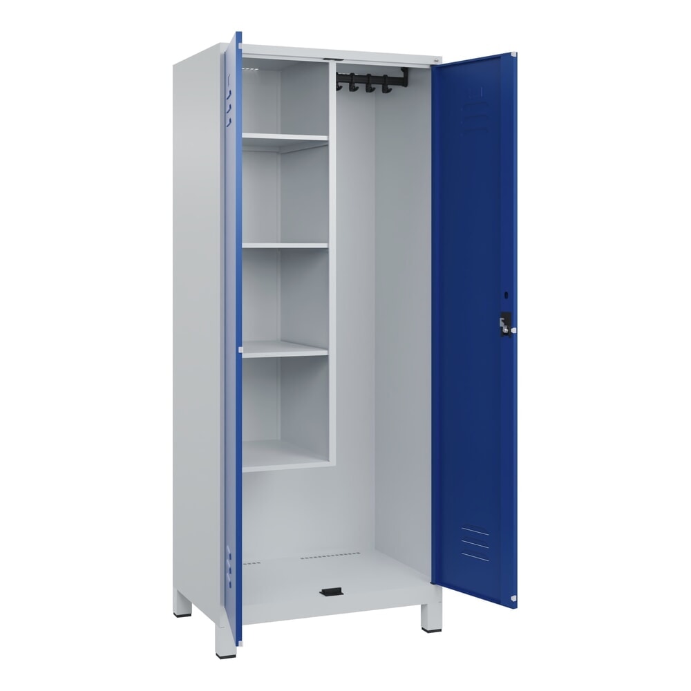 C+P Putzmittel-Spind Classic PLUS, Füße, 2 Abteile, HxBxT 1.950 x 800 x 500 mm, lichtgrau, enzianblau, Zylinderschloss Produktabbildung: C+P Putzmittel-Spind Classic PLUS, Füße, 2 Abteile, HxBxT 1.950 x 800 x 500 mm, lichtgrau, enzianblau, Zylinderschloss