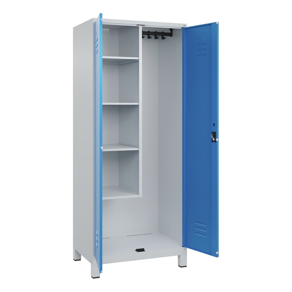 Produktabbildung: C+P Putzmittel-Spind Classic PLUS, Füße, 2 Abteile, HxBxT 1.950 x 800 x 500 mm, lichtgrau, lichtblau, Zylinderschloss
