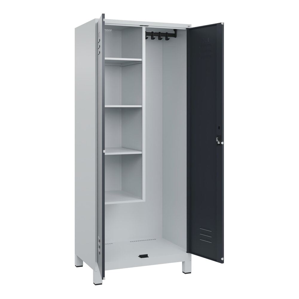 Produktabbildung: C+P Putzmittel-Spind Classic PLUS, Füße, 2 Abteile, HxBxT 1.950 x 800 x 500 mm, lichtgrau, anthrazitgrau, Zylinderschloss