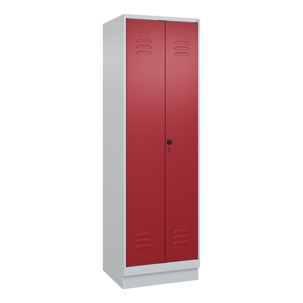 Produktabbildung: C+P Putzmittel-Spind Classic PLUS, Sockel, 2 Abteile, HxBxT 1.950 x 600 x 500 mm, lichtgrau, rubinrot, für Vorhängeschloss