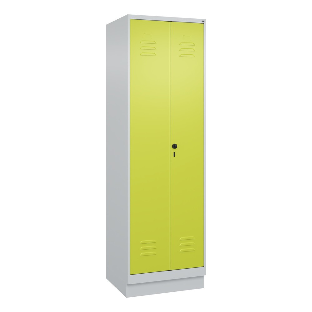 Produktabbildung: C+P Putzmittel-Spind Classic PLUS, Sockel, 2 Abteile, HxBxT 1.950 x 600 x 500 mm, lichtgrau, clowngrün, für Vorhängeschloss