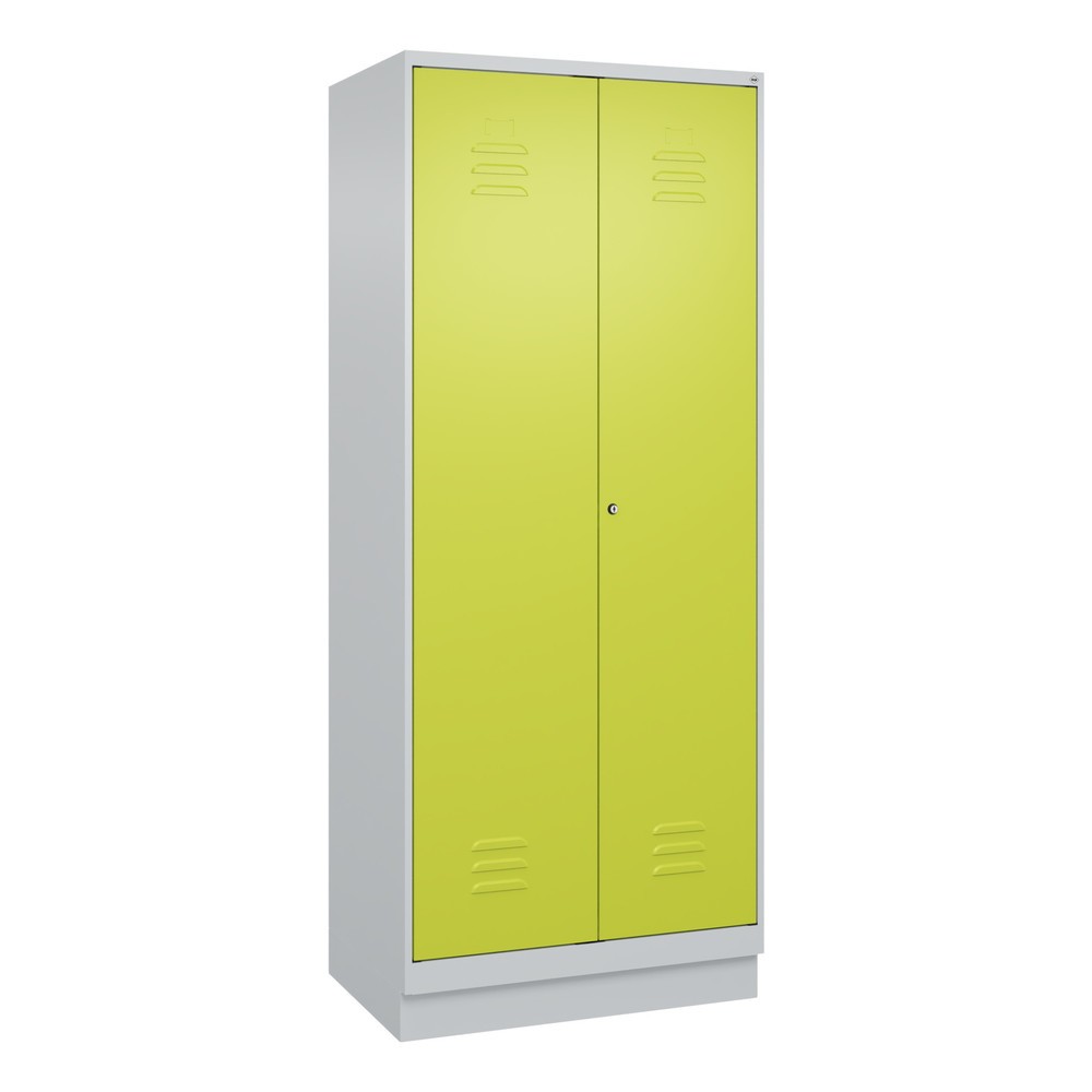 Produktabbildung: C+P Putzmittel-Spind Classic PLUS, Sockel, 2 Abteile, HxBxT 1.950 x 800 x 500 mm, lichtgrau, clowngrün, Zylinderschloss