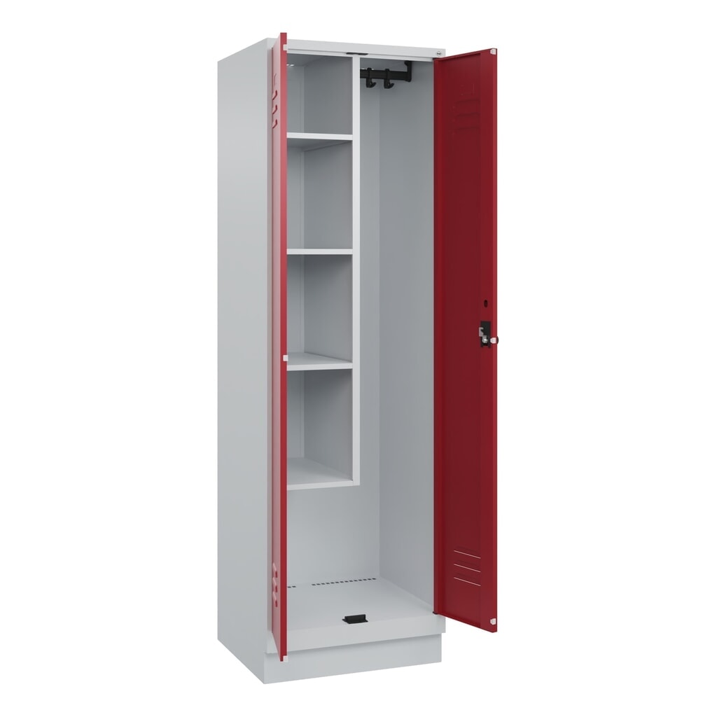 C+P Putzmittel-Spind Classic PLUS, Sockel, 2 Abteile, HxBxT 1.950 x 600 x 500 mm, lichtgrau, rubinrot, für Vorhängeschloss Produktabbildung Nr. 1: C+P Putzmittel-Spind Classic PLUS, Sockel, 2 Abteile, HxBxT 1.950 x 600 x 500 mm, lichtgrau, rubinrot, für Vorhängeschloss