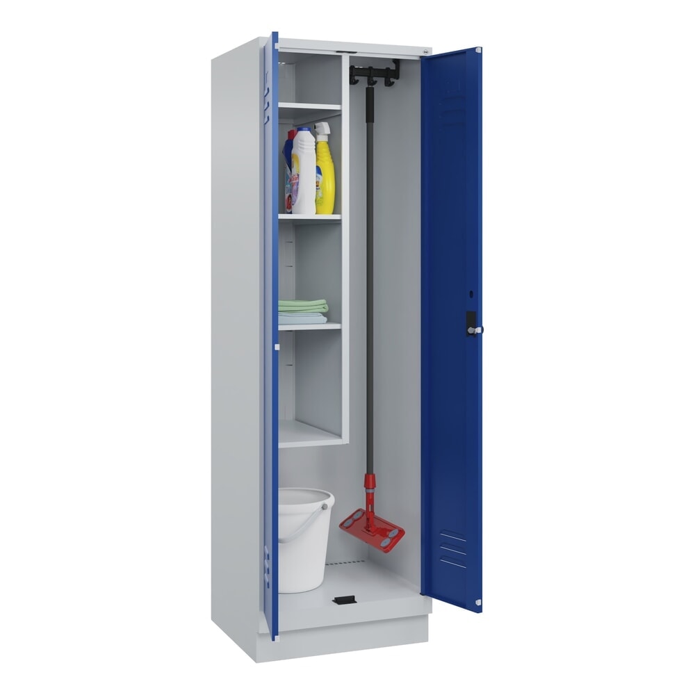 Produktabbildung Nr. 10: C+P Putzmittel-Spind Classic PLUS, Sockel, 2 Abteile, HxBxT 1.950 x 600 x 500 mm, lichtgrau, enzianblau, für Vorhängeschloss