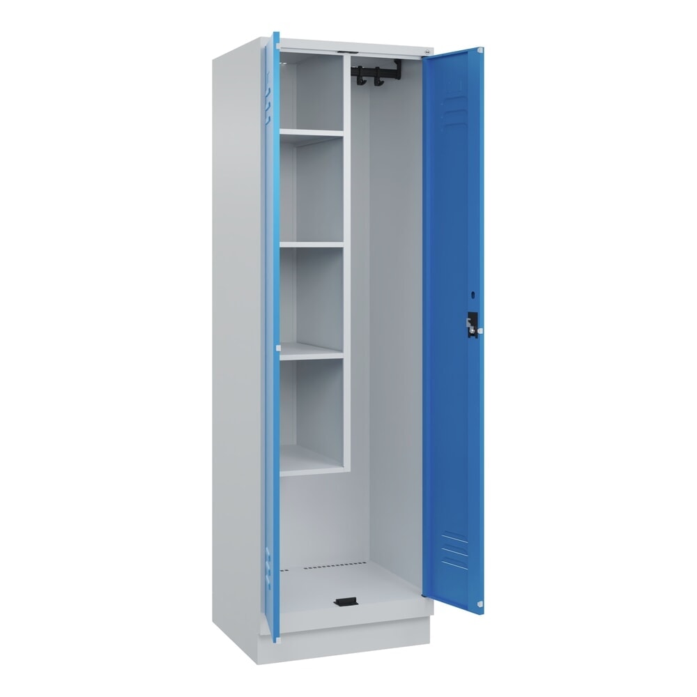 Produktabbildung: C+P Putzmittel-Spind Classic PLUS, Sockel, 2 Abteile, HxBxT 1.950 x 600 x 500 mm, lichtgrau, lichtblau, Zylinderschloss