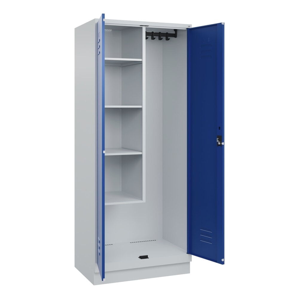 Produktabbildung: C+P Putzmittel-Spind Classic PLUS, Sockel, 2 Abteile, HxBxT 1.950 x 800 x 500 mm, lichtgrau, enzianblau, Zylinderschloss