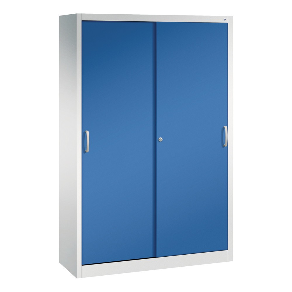Produktabbildung: C+P Schiebetürenschrank, HxBxT 1.950 x 1.200 x 400 mm, lichtgrau, enzianblau