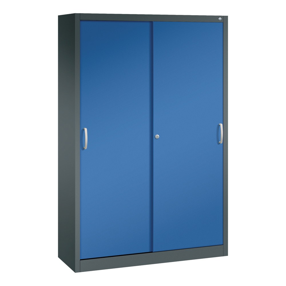 Produktabbildung: C+P Schiebetürenschrank, HxBxT 1.950 x 1.200 x 400 mm, anthrazitgrau, enzianblau