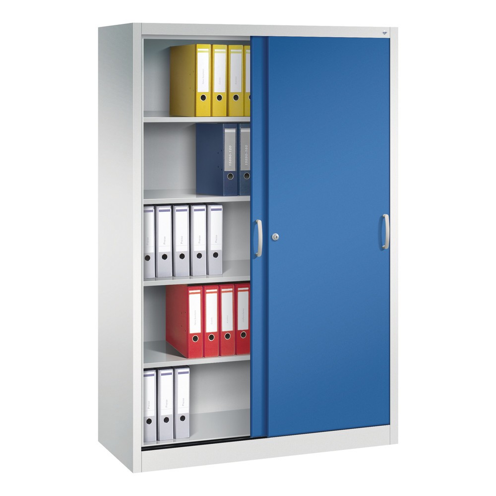 Produktabbildung: C+P Schiebetürenschrank, HxBxT 1.950 x 1.200 x 500 mm, lichtgrau, enzianblau