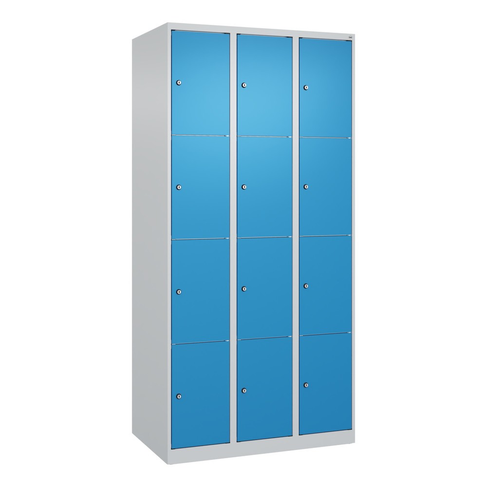 Produktabbildung: C+P Schließfachschrank Classic PLUS, 3 Abteile, HxBxT 1.850 x 900 x 500 mm, lichtgrau, lichtblau, 12 Fächer, Zylinderschloss