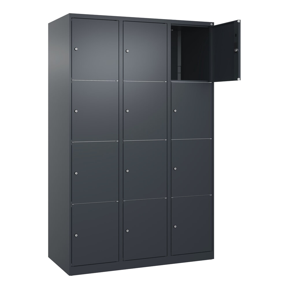 Produktabbildung: C+P Schließfachschrank Classic PLUS, 3 Abteile, HxBxT 1.850 x 1.200 x 500 mm, anthrazitgrau, anthrazitgrau, 12 Fächer, Zylinderschloss