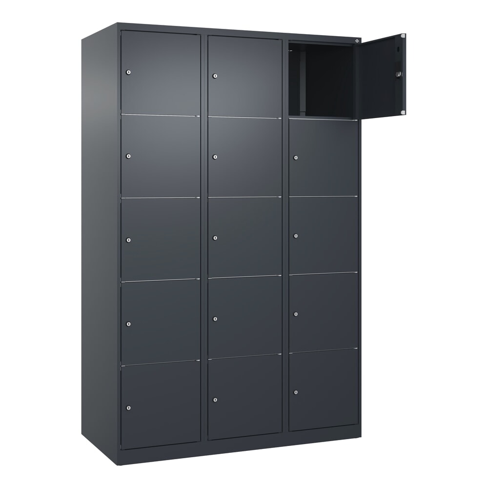 Produktabbildung: C+P Schließfachschrank Classic PLUS, 3 Abteile, HxBxT 1.850 x 1.200 x 500 mm, anthrazitgrau, anthrazitgrau, 15 Fächer, Zylinderschloss