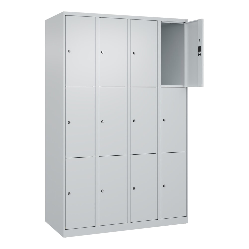 Produktabbildung: C+P Schließfachschrank Classic PLUS, 4 Abteile, HxBxT 1.850 x 1.200 x 500 mm, lichtgrau, lichtgrau, 12 Fächer, Zylinderschloss