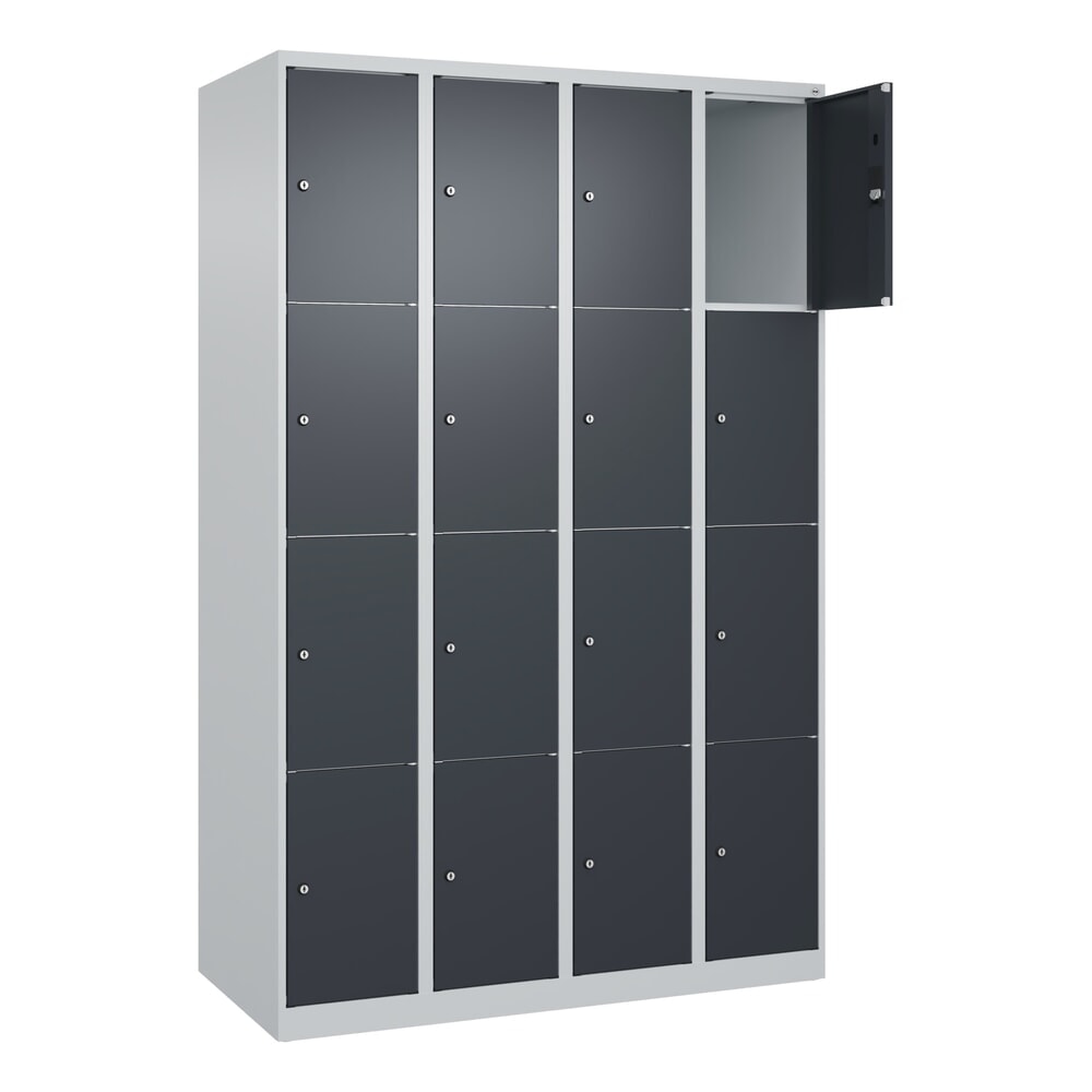Produktabbildung: C+P Schließfachschrank Classic PLUS, 4 Abteile, HxBxT 1.850 x 1.200 x 500 mm, lichtgrau, anthrazitgrau, 16 Fächer, Zylinderschloss
