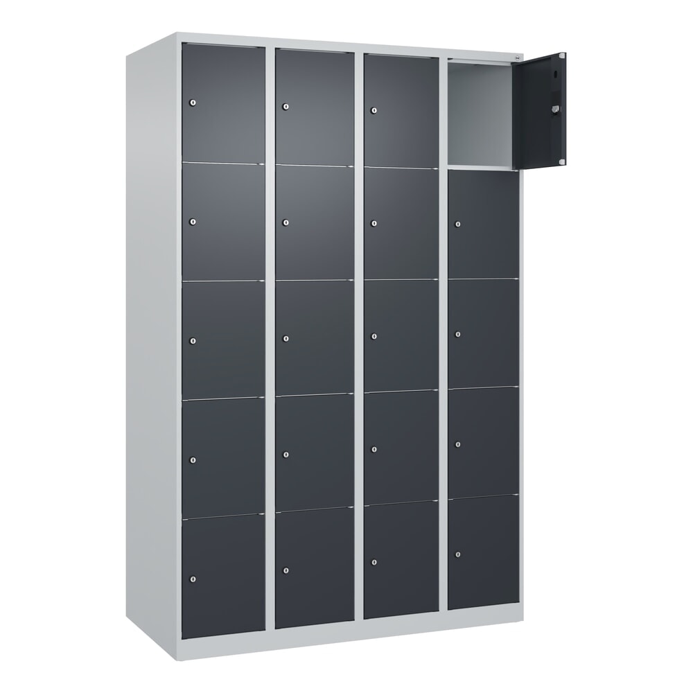 Produktabbildung: C+P Schließfachschrank Classic PLUS, 4 Abteile, HxBxT 1.850 x 1.200 x 500 mm, lichtgrau, anthrazitgrau, 20 Fächer, Zylinderschloss