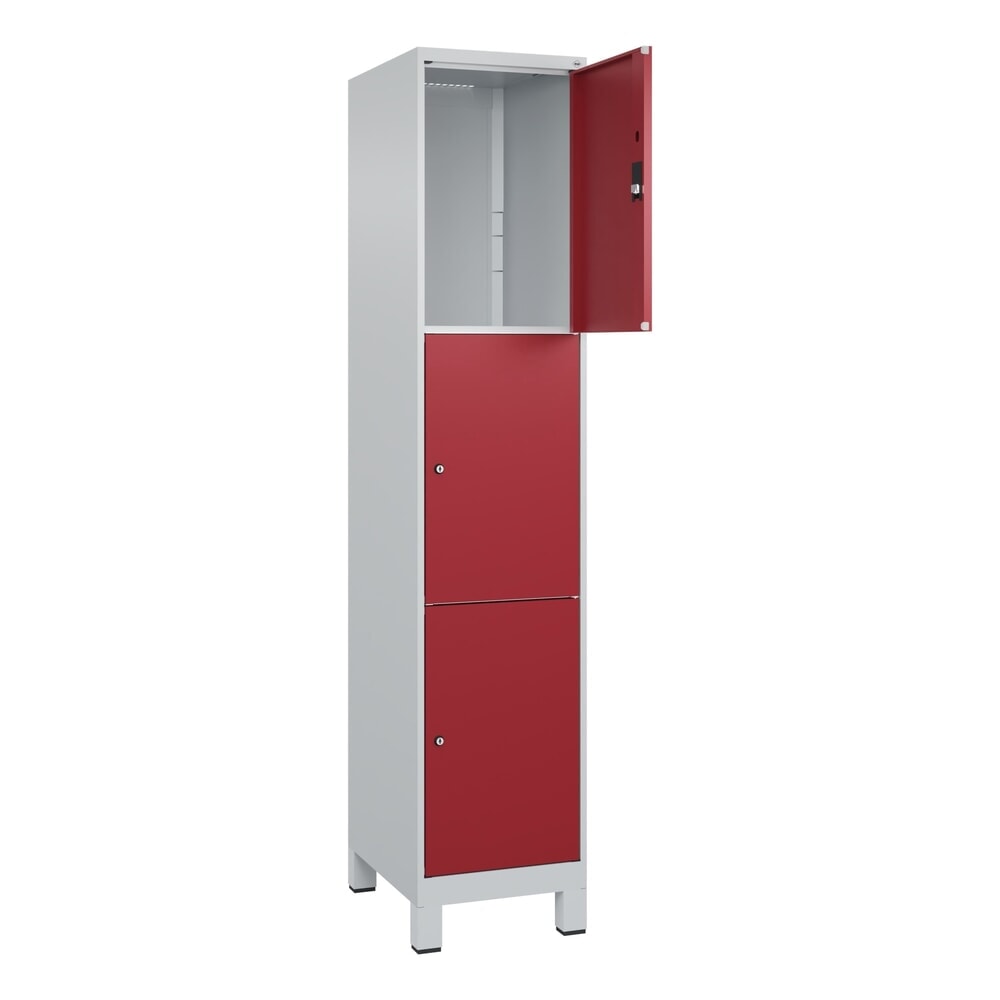 C+P Schließfachschrank Classic PLUS, Füße, 1 Abteil, HxBxT 1.950 x 400 x 500 mm, lichtgrau, rubinrot, 3 Fächer, Zylinderschloss Produktabbildung: C+P Schließfachschrank Classic PLUS, Füße, 1 Abteil, HxBxT 1.950 x 400 x 500 mm, lichtgrau, rubinrot, 3 Fächer, Zylinderschloss