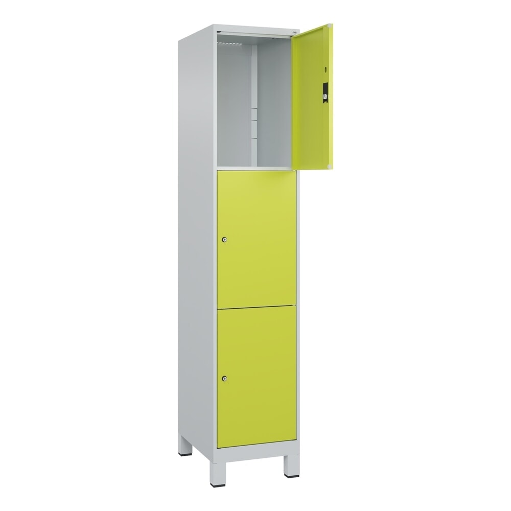 C+P Schließfachschrank Classic PLUS, Füße, 1 Abteil, HxBxT 1.950 x 400 x 500 mm, lichtgrau, clowngrün, 3 Fächer, Zylinderschloss Produktabbildung: C+P Schließfachschrank Classic PLUS, Füße, 1 Abteil, HxBxT 1.950 x 400 x 500 mm, lichtgrau, clowngrün, 3 Fächer, Zylinderschloss