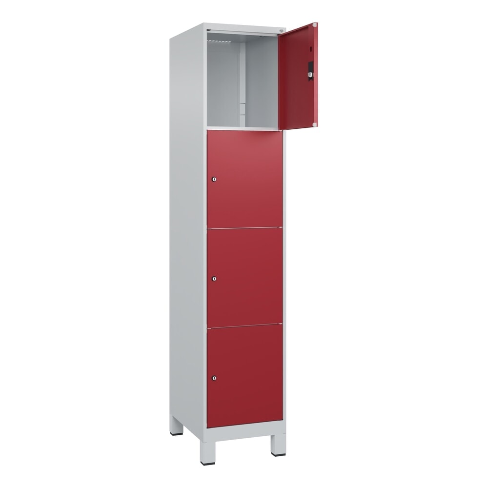 C+P Schließfachschrank Classic PLUS, Füße, 1 Abteil, HxBxT 1.950 x 400 x 500 mm, lichtgrau, rubinrot, 4 Fächer, Zylinderschloss Produktabbildung: C+P Schließfachschrank Classic PLUS, Füße, 1 Abteil, HxBxT 1.950 x 400 x 500 mm, lichtgrau, rubinrot, 4 Fächer, Zylinderschloss