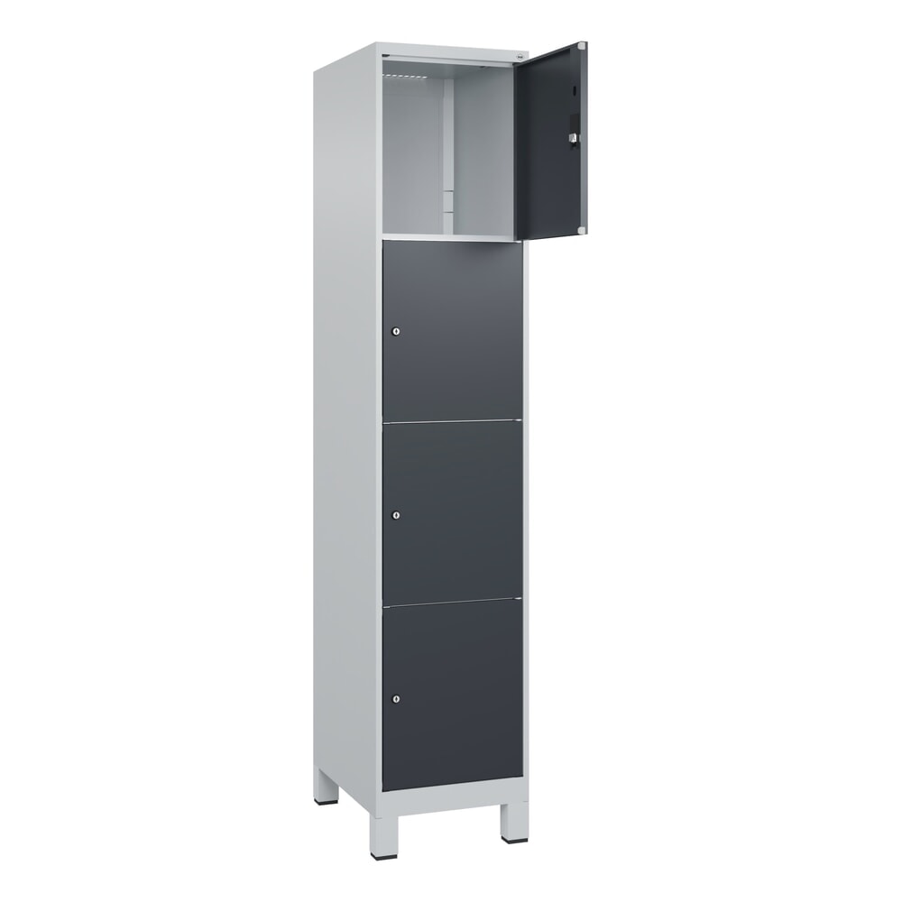 C+P Schließfachschrank Classic PLUS, Füße, 1 Abteil, HxBxT 1.950 x 400 x 500 mm, lichtgrau, anthrazitgrau, 4 Fächer, Zylinderschloss Produktabbildung: C+P Schließfachschrank Classic PLUS, Füße, 1 Abteil, HxBxT 1.950 x 400 x 500 mm, lichtgrau, anthrazitgrau, 4 Fächer, Zylinderschloss