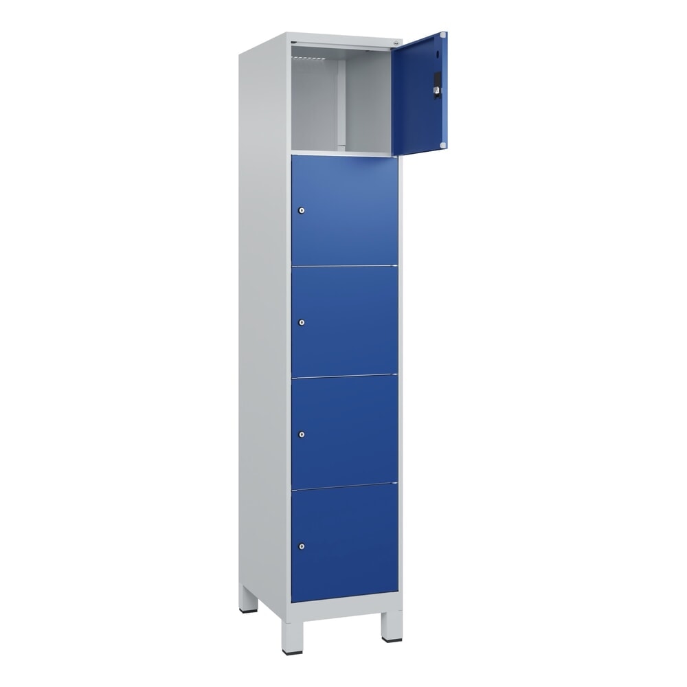 C+P Schließfachschrank Classic PLUS, Füße, 1 Abteil, HxBxT 1.950 x 400 x 500 mm, lichtgrau, enzianblau, 5 Fächer, Zylinderschloss Produktabbildung: C+P Schließfachschrank Classic PLUS, Füße, 1 Abteil, HxBxT 1.950 x 400 x 500 mm, lichtgrau, enzianblau, 5 Fächer, Zylinderschloss