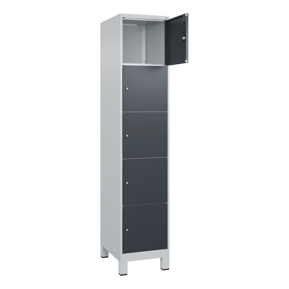 C+P Schließfachschrank Classic PLUS, Füße, 1 Abteil, HxBxT 1.950 x 400 x 500 mm, lichtgrau, anthrazitgrau, 5 Fächer, Zylinderschloss Produktabbildung: C+P Schließfachschrank Classic PLUS, Füße, 1 Abteil, HxBxT 1.950 x 400 x 500 mm, lichtgrau, anthrazitgrau, 5 Fächer, Zylinderschloss