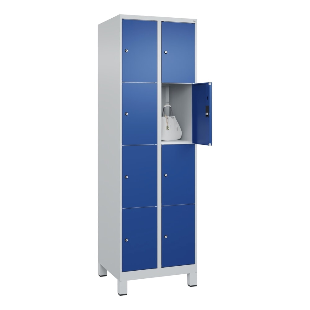 Produktabbildung Nr. 9: C+P Schließfachschrank Classic PLUS, Füße, 2 Abteile, HxBxT 1.950 x 600 x 500 mm, lichtgrau, enzianblau, 8 Fächer, Zylinderschloss