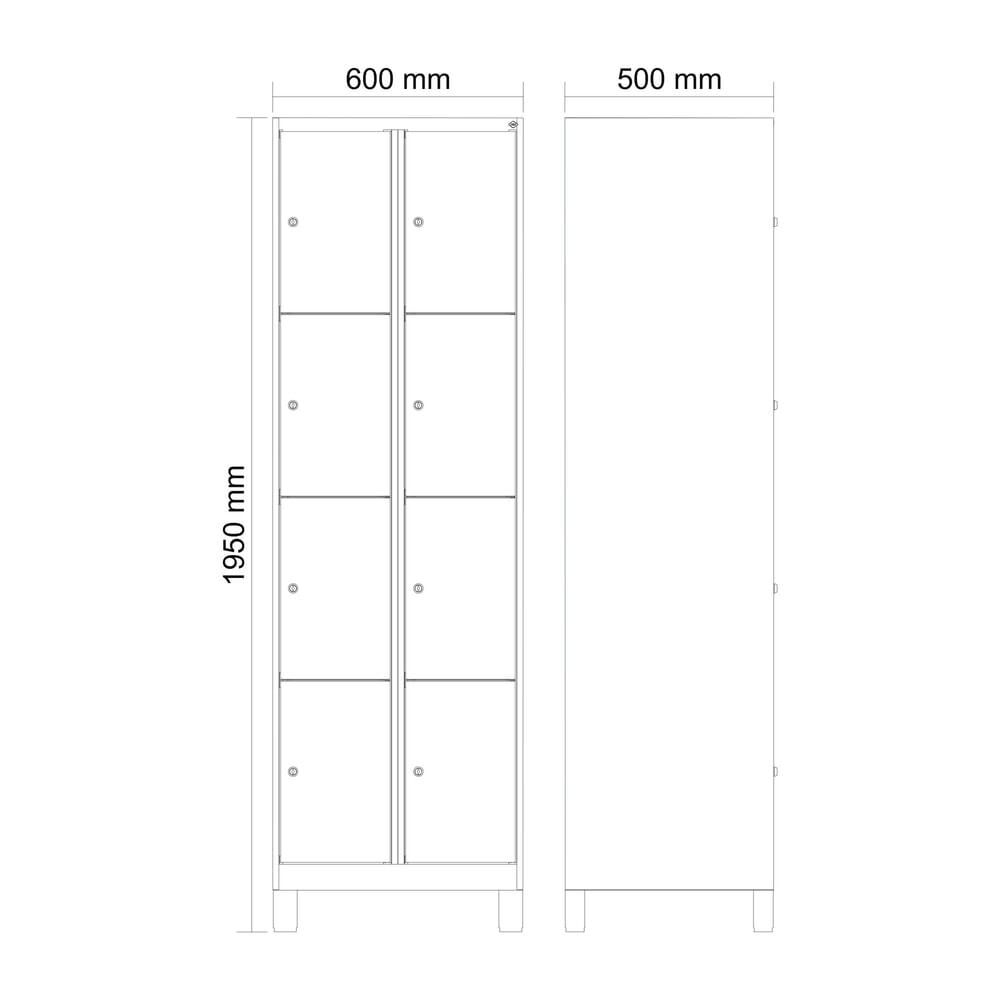 Produktabbildung Nr. 8: C+P Schließfachschrank Classic PLUS, Füße, 2 Abteile, HxBxT 1.950 x 600 x 500 mm, anthrazitgrau, lichtgrau, 8 Fächer, Zylinderschloss