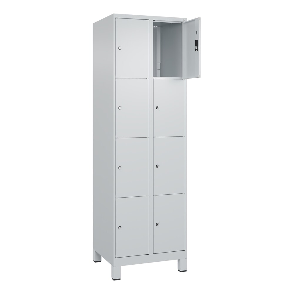 Produktabbildung: C+P Schließfachschrank Classic PLUS, Füße, 2 Abteile, HxBxT 1.950 x 600 x 500 mm, lichtgrau, lichtgrau, 8 Fächer, Zylinderschloss