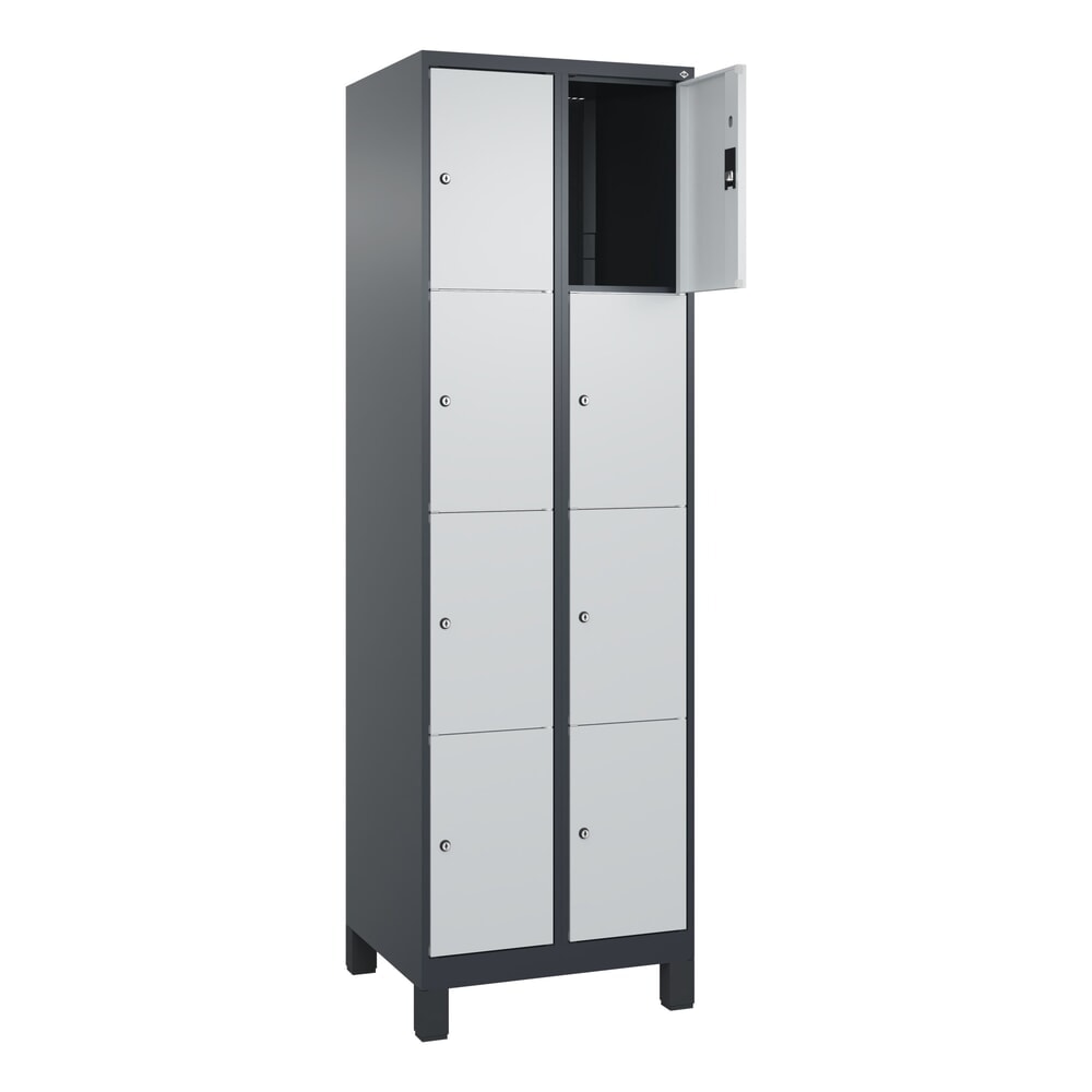 Produktabbildung: C+P Schließfachschrank Classic PLUS, Füße, 2 Abteile, HxBxT 1.950 x 600 x 500 mm, anthrazitgrau, lichtgrau, 8 Fächer, Zylinderschloss