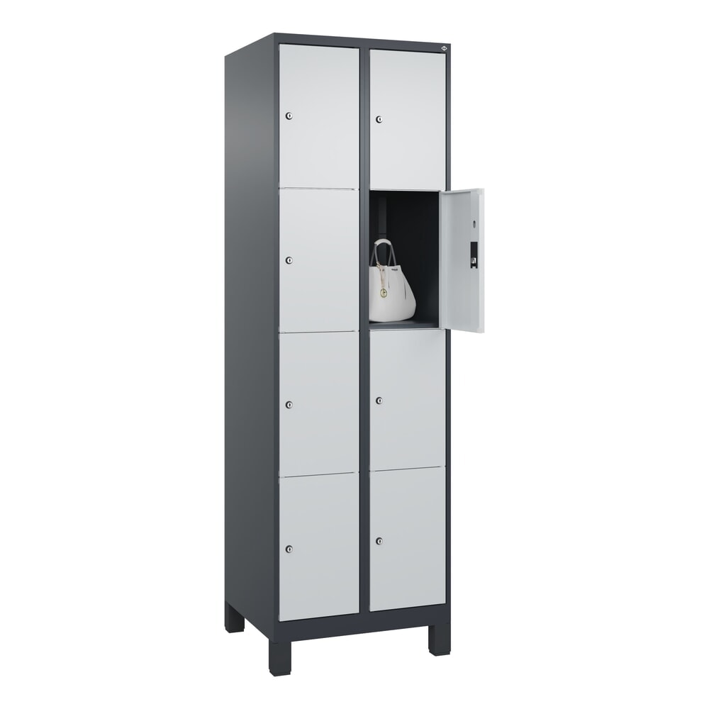 Produktabbildung Nr. 10: C+P Schließfachschrank Classic PLUS, Füße, 2 Abteile, HxBxT 1.950 x 600 x 500 mm, anthrazitgrau, lichtgrau, 8 Fächer, Zylinderschloss