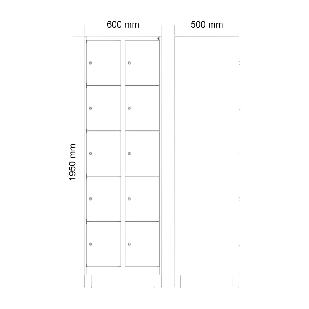 Produktabbildung Nr. 8: C+P Schließfachschrank Classic PLUS, Füße, 2 Abteile, HxBxT 1.950 x 600 x 500 mm, lichtgrau, clowngrün, 10 Fächer, Zylinderschloss