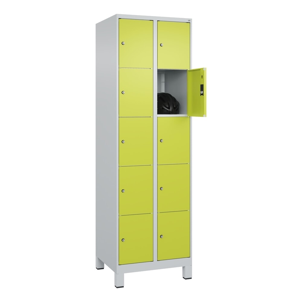 Produktabbildung Nr. 10: C+P Schließfachschrank Classic PLUS, Füße, 2 Abteile, HxBxT 1.950 x 600 x 500 mm, lichtgrau, clowngrün, 10 Fächer, Zylinderschloss