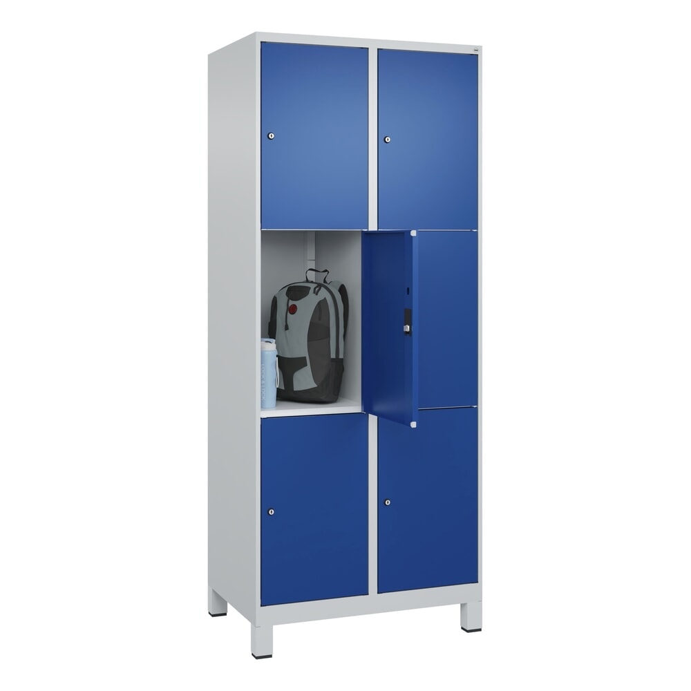 Produktabbildung Nr. 10: C+P Schließfachschrank Classic PLUS, Füße, 2 Abteile, HxBxT 1.950 x 800 x 500 mm, lichtgrau, enzianblau, 6 Fächer, Zylinderschloss