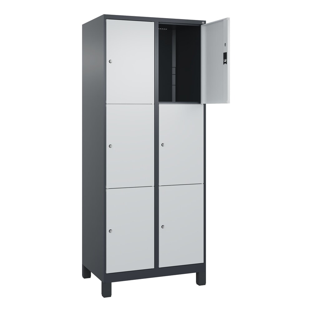 Produktabbildung: C+P Schließfachschrank Classic PLUS, Füße, 2 Abteile, HxBxT 1.950 x 800 x 500 mm, anthrazitgrau, lichtgrau, 6 Fächer, Zylinderschloss