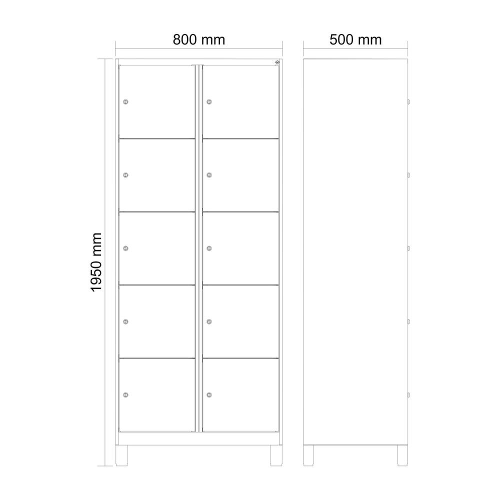 Produktabbildung Nr. 8: C+P Schließfachschrank Classic PLUS, Füße, 2 Abteile, HxBxT 1.950 x 800 x 500 mm, lichtgrau, clowngrün, 10 Fächer, Zylinderschloss